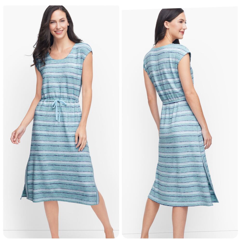 NWT T by Talbots Drawstring Tie Waist Midi Dress Blue Stripe size 3X